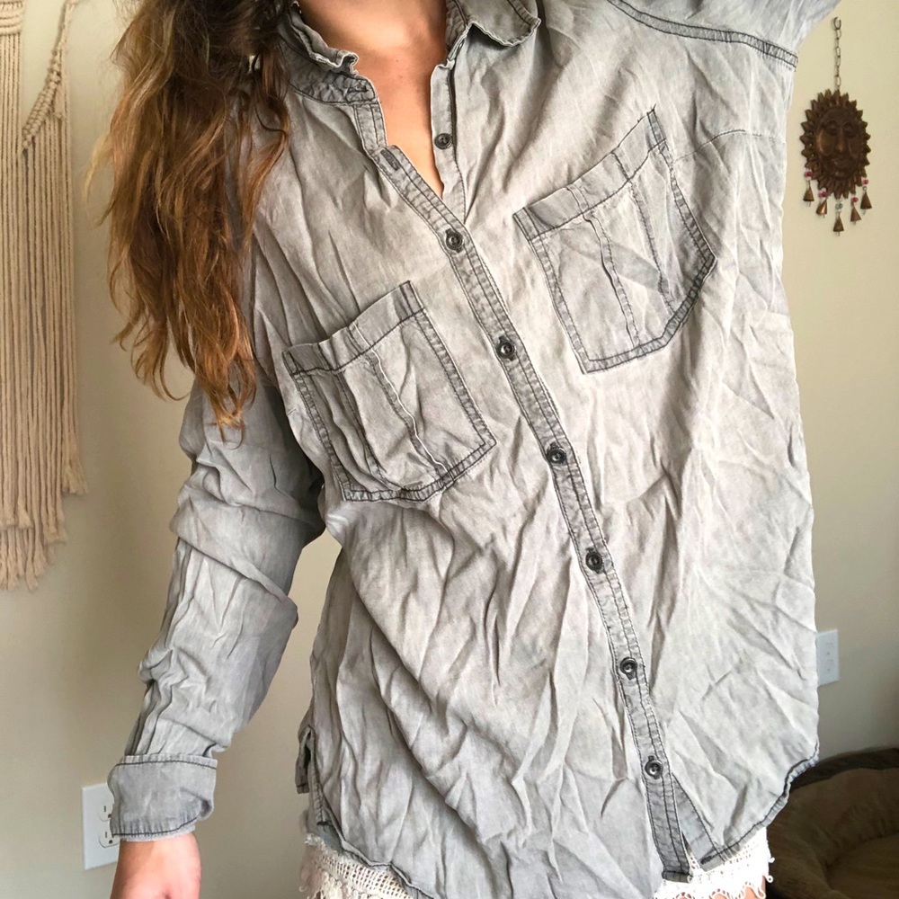 Maurices Grey Oversized Button Down Shirt